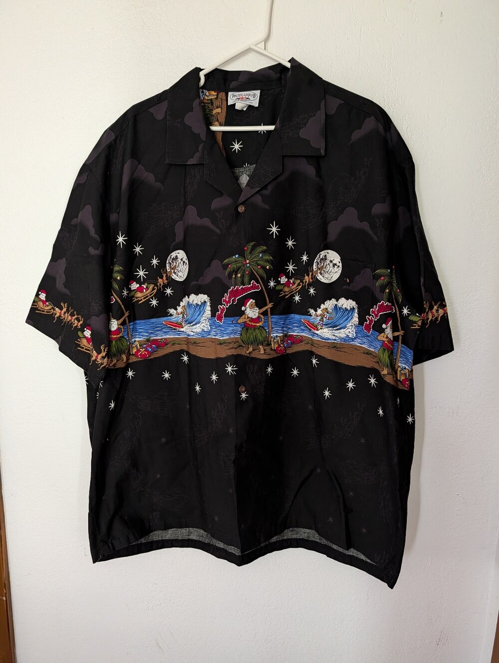 Pacific Legend Men's Size 3XL Hawaiian Shirt Christmas Santa Hula Surfing